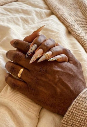 Butterfly Elegance Luxury Press On Nails | Nude Gold Crystal Nail Set | Crystal Wing Nail Art | Spring Butterfly | OB269EC