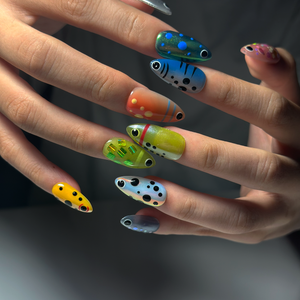 Summer Alien Eye Chrome Press On Nails, Summer Short Almond Abstract Nails, Beach Party Nails For Cute Funky Vacation Outfit Photos| OB420LC