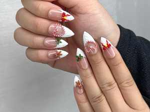 Winter Wonderland Press On Nails For Christmas | 3D Christmas Cookie Nail Art | Red White Holiday Nails | Gingerbread & Bow Press Ons | OB1197HC