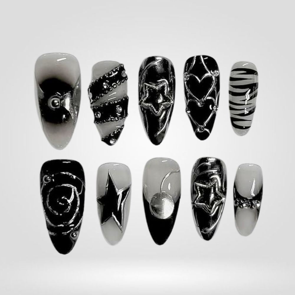 Smoky Chrome Almond Press-On Nails - Aninail