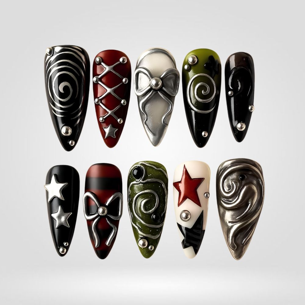 Retro Metal Y2K Press-On Nails â€“ Almond - Aninail