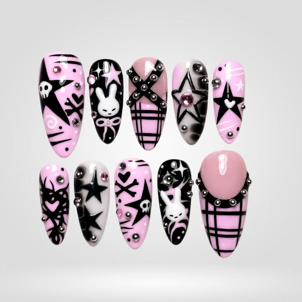 Pink Punk Y2K Graphic Press-On Nails - Aninail