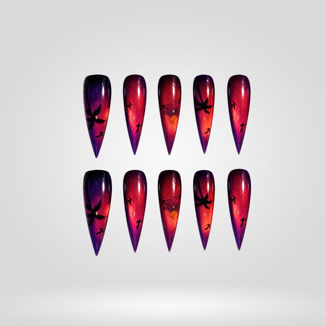 Crimson Omen Bat Cat Eye Press-On Nails - Aninail