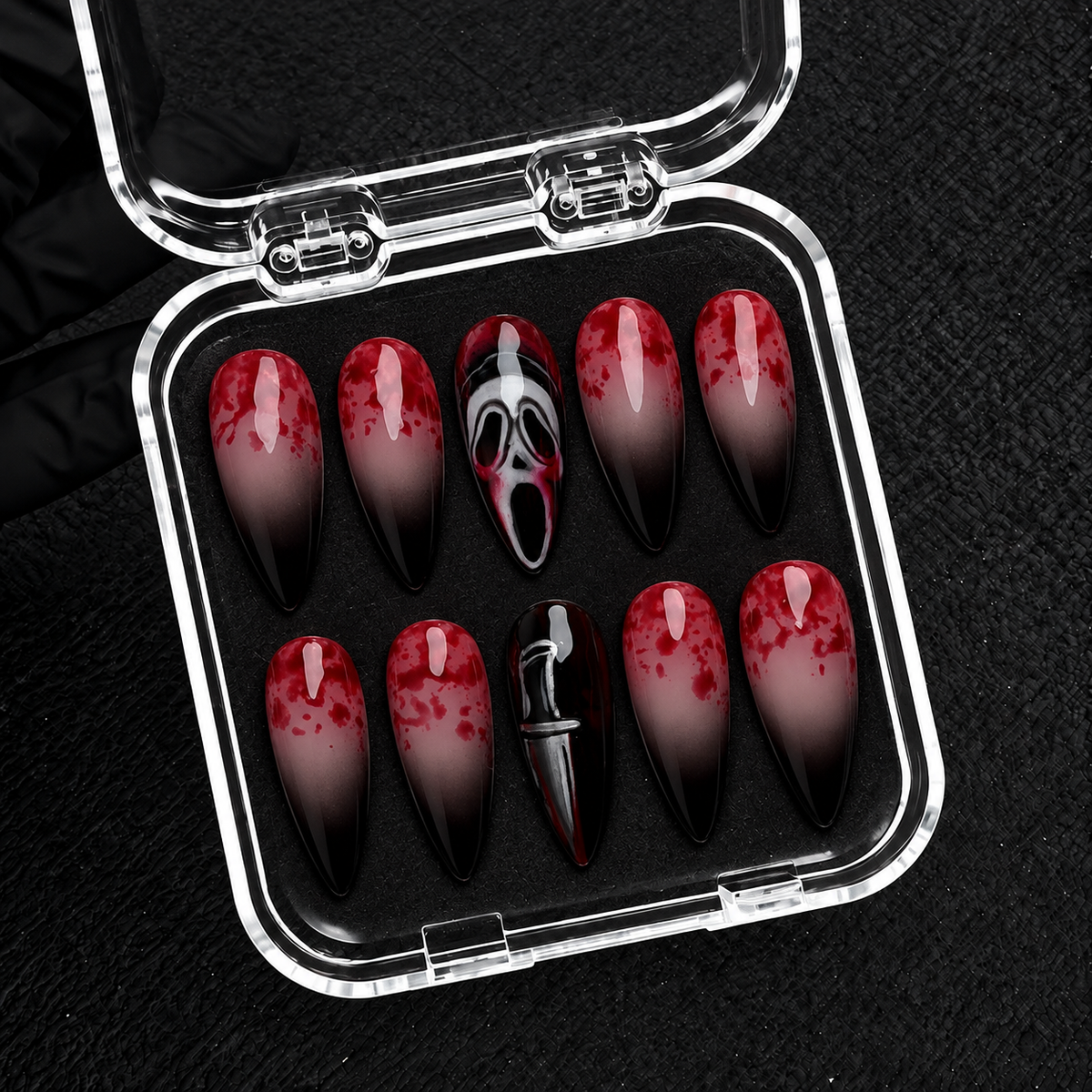 Midnight Panic Halloween Almond Press-On Nails - Aninail