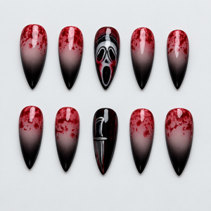 Midnight Panic Halloween Almond Press-On Nails - Aninail