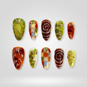 Retro Mosaic Color Block Press-On Nails - Aninail