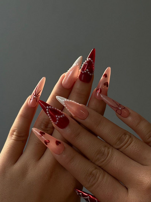 Red Burgundy Valentine Press Ons OB123L