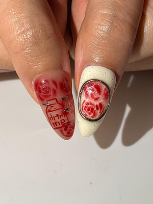 Alice Wonderland Easter Press On Nails | Playing Card Heart Nails | Red White Nails | Fantasy Swirl Set | Handmade Press Ons | OB1295HC