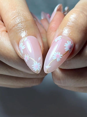 Soft Pink Mokey Press On Nails | Cute Bow & Daisy Nail Art | Kawaii Nails | Elegant Spring Nail Design| Handmade Romantic Press Ons| OC329HC