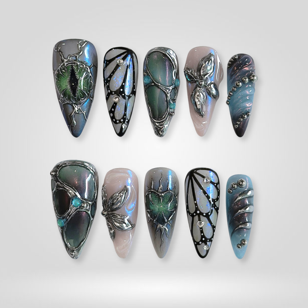 Celestial Chrome Stiletto 3D Press-On Nails - Aninail