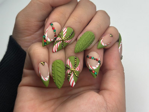 Christmas Press On Nails | Green Holiday Nails | Festive Long Nails | Christmas Gift | Party Nails| OB1189BC