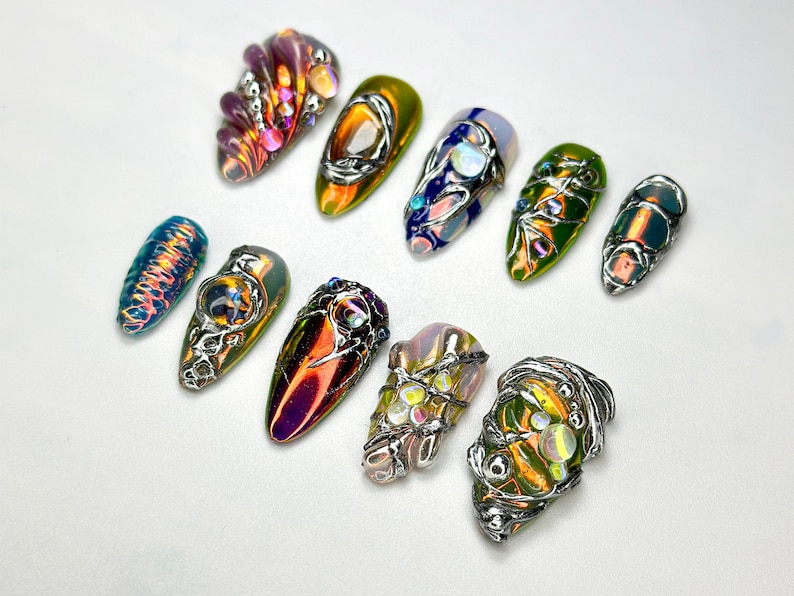 Holographic Chrome 3D Press On Nails | OBTRM