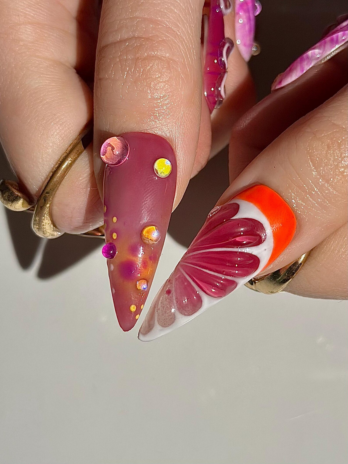 Midnight Sun Aesthetic Press On Nails, 3D Purple Seashell and Hibiscus Floral Nails, Maximalist Tropical Y2K Luxury Fake Nails, OB1287HK