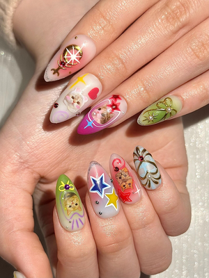 Kawaii Cat Press On Nails | Y2K Cute Kitty Nails | Colorful Nails | Harajuku Pop Nail Art | Handmade Cute Press Ons | OB313HC