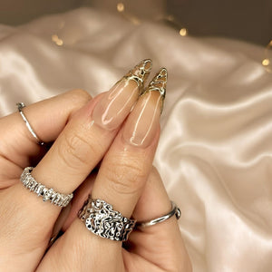 Gold Sun Pearl Press On Nails | Shiny Jelly Brown Nails | Luxury Gold Swirl Art | Bold Party Night | Elegant Prom Wedding Set | OB95DK