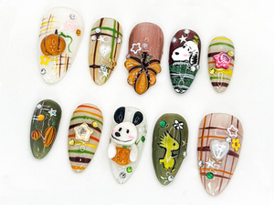 Cute Autumn Press-On Nails| 3D Cartoon & Rustic Style | Hand-Painted Nail Art | Unique Fall Nail Art | Autumn-Themed Press-On Nails|OB588LC