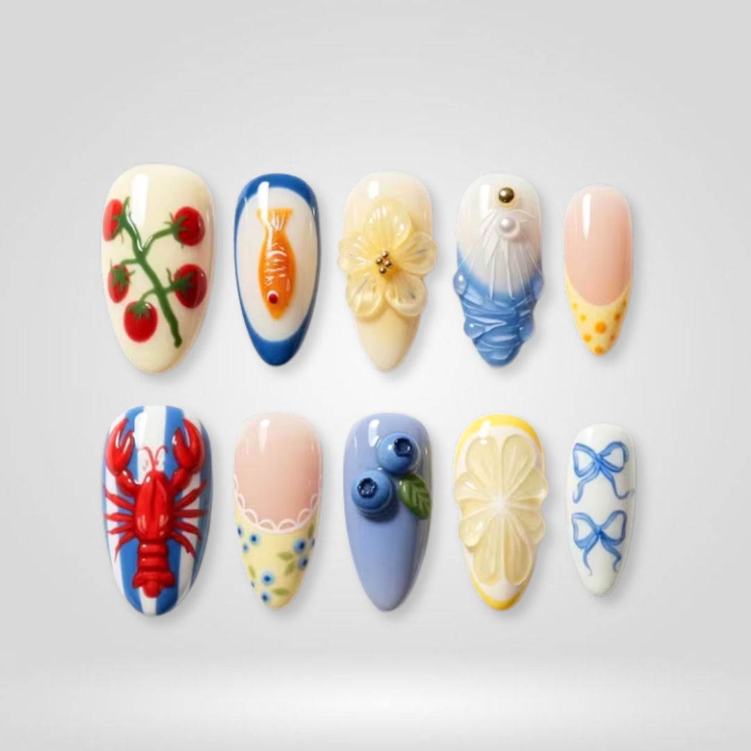 Seaside Treat Lobster Lemon Press-On Nails - Aninail