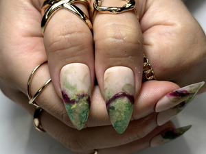 Mystic Jade Marble Press On Nails | Natural Stone-Inspired Nail Art | Elegant Green & Burgundy Veins | Unique Gemstone Press Ons | OB1059EC