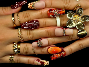 Fall Orange Leopard Press On Nails | Autumn Handmade Luxury Set | 3D Bow & Butterfly Nail Art | Fall Statement Design | OB1095EC