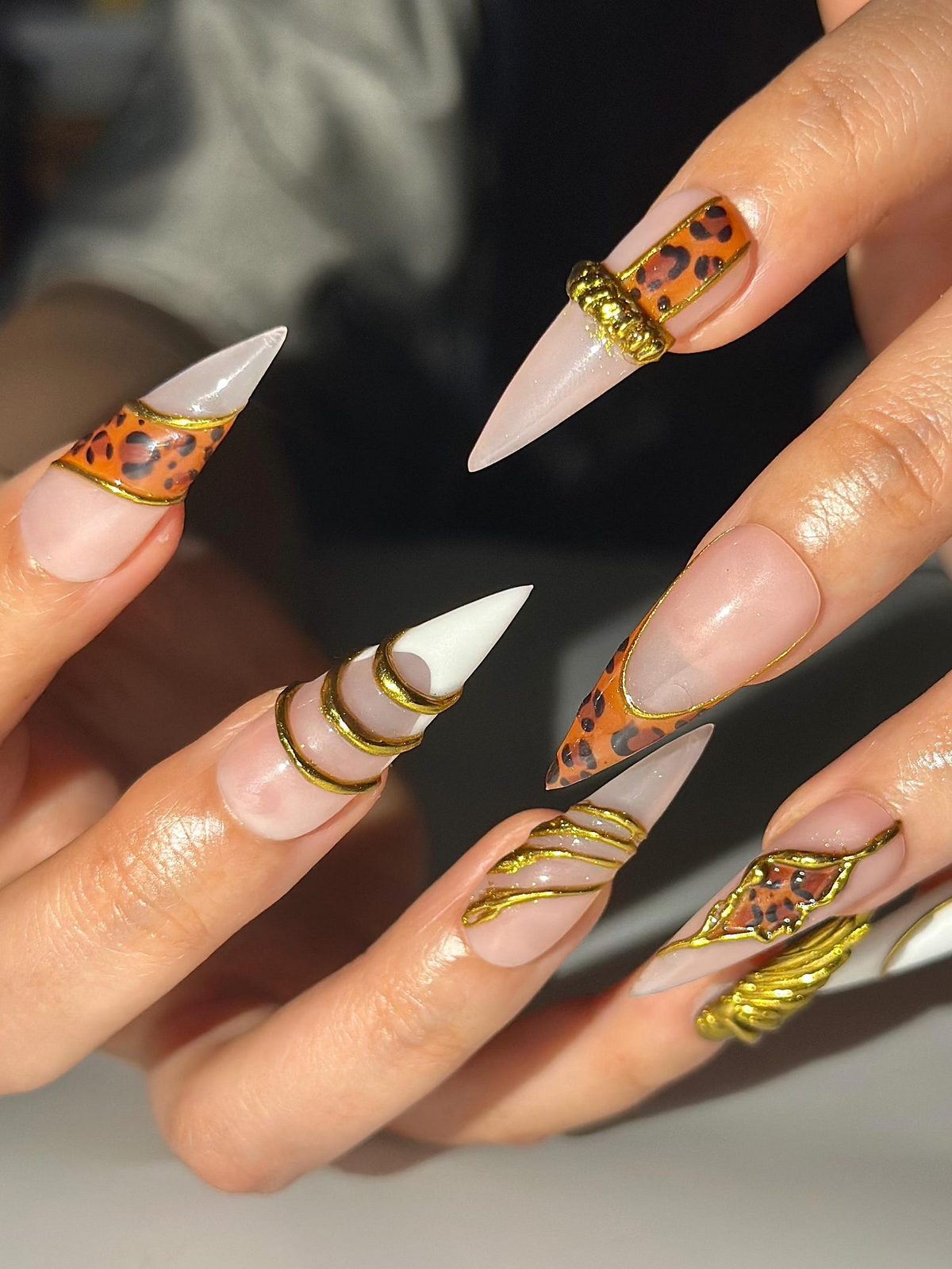 Gold Leopard Luxury Press On Nails | 3D Metallic Chrome Nails | Animal Print Stiletto | Glam Nail Set | Handmade Press Ons | OC318HC