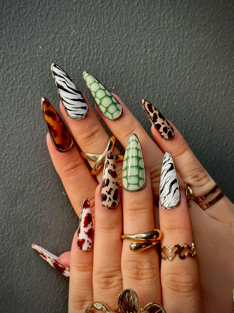 Luxe Leopard Press On Nails | Zebra, Leopard & Croc Nail Art | Handmade Safari-Inspired Press Ons | Mixed Animal Print Nails | OB1085HC