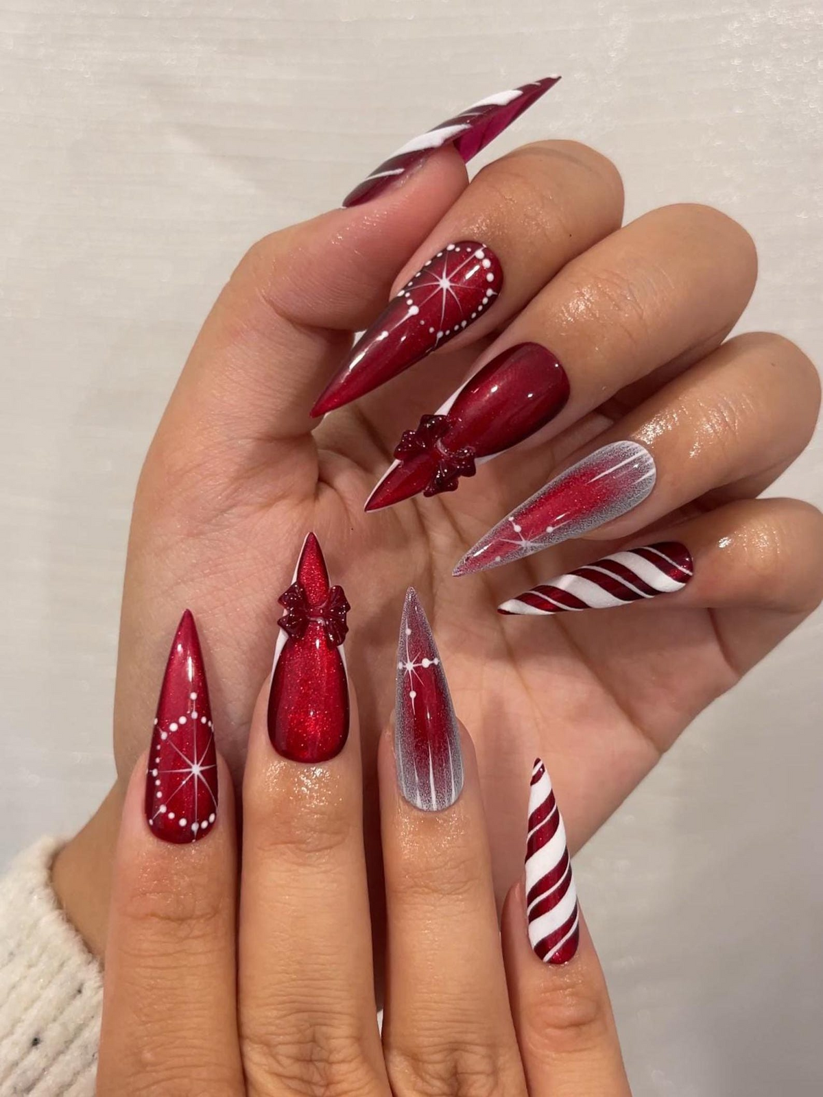 Red Christmas Press On Nails | Red Glitter Holiday Nails | Festive Winter Nail Art | Sparkling Christmas Press Ons| Holiday Glam Set|OC236HC