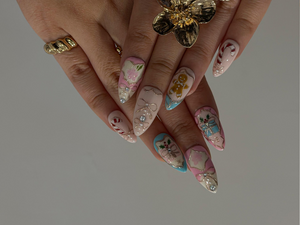 Pink Pastel Christmas Press On Nails | Pastel | Gingerbread & Candy Cane Nails | Pink Christmas Press Ons | Cute Festive Design | OB218HC