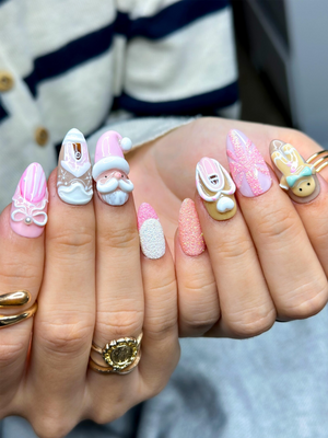 Pink Gingerbread Christmas Press On Nails | Festive Holiday Nail Art | 3D Santa & Candy Cane Nail Set | Handmade Pink Winter Nails|OB225EG