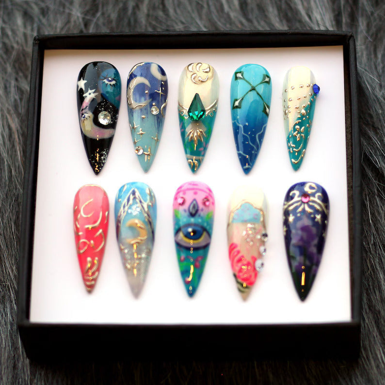 Moon & Star Crystal Press-On Nails - Aninail