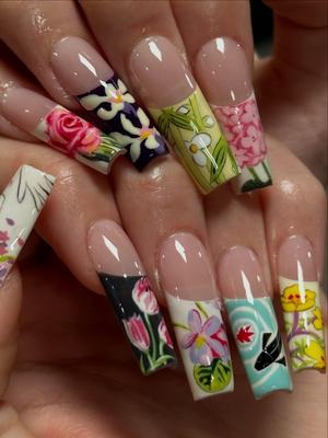 Handmade Vintage Botanical Press On Nails, Japanese Floral Garden Fake Nails, Unique Retro Flower Pattern Nails for Special Events | OB305HK