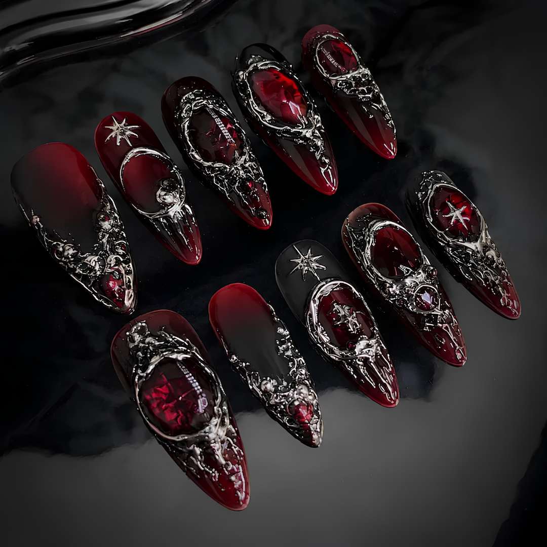 Gothic Rose 3D Stiletto Press-On Nails - Aninail