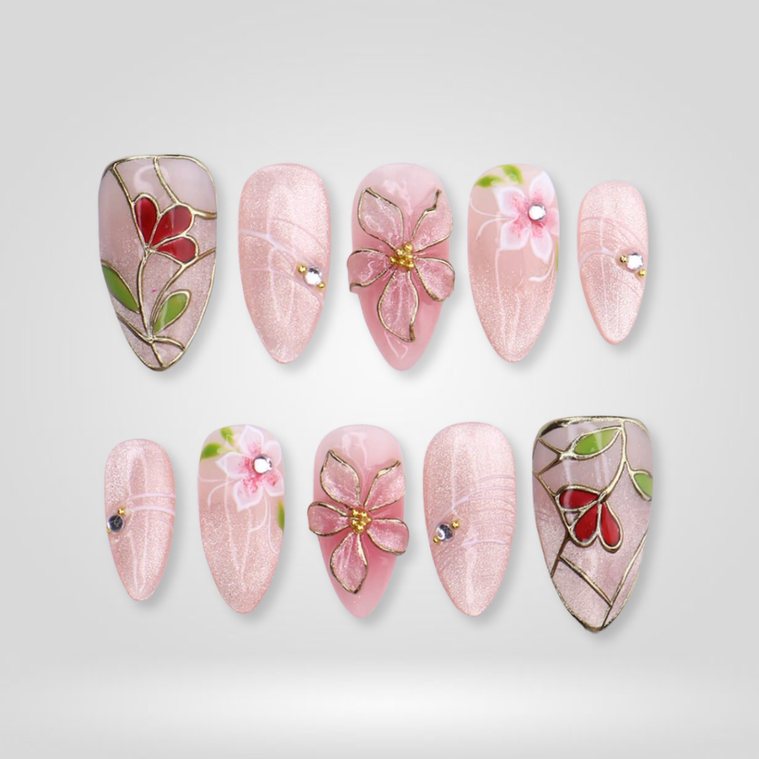 Blush Gardens 3D Floral Press-On Nails - Aninail