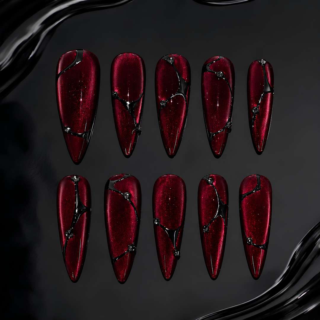 Red Velvet Cat Eye Press-On Nails â€“ Stiletto - Aninail