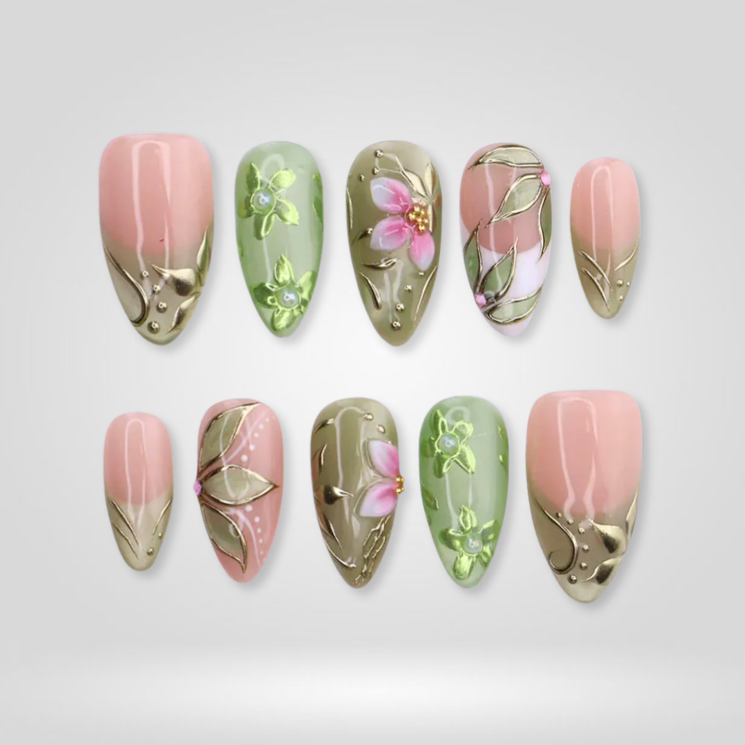 Sage Bloom Floral Sage Green Press-On Nails - Aninail