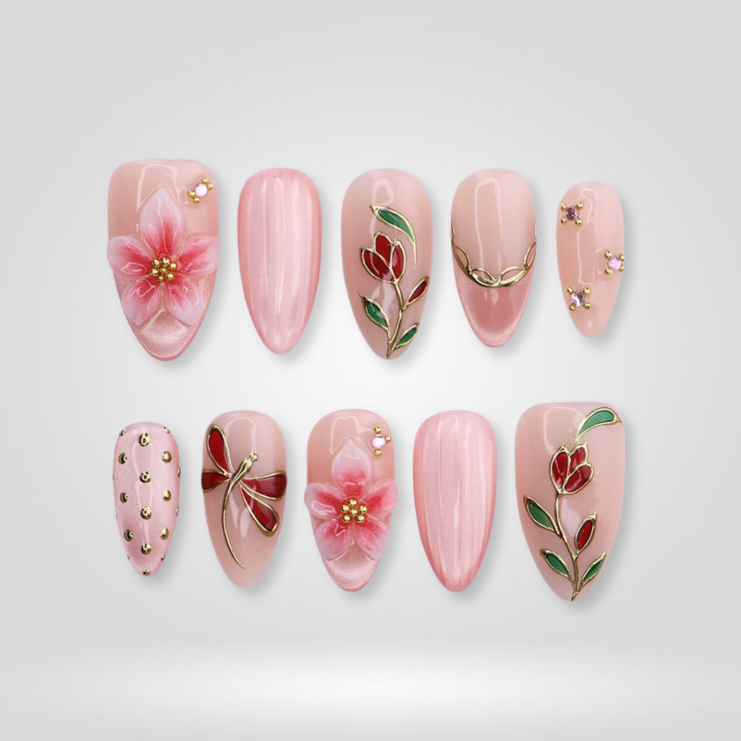 Rosy Tulip 3D Floral Press-On Nails - Aninail
