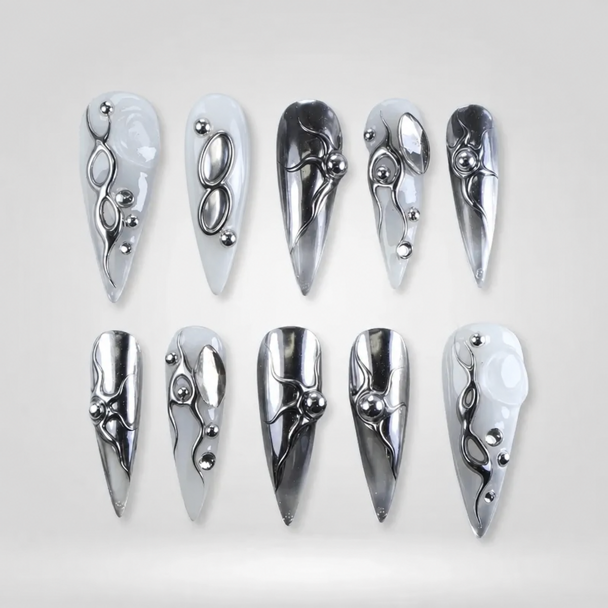Liquid Silver Chrome Press-On Nails - Aninail