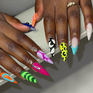 Neon Chaos Abstract Stiletto Press-On Nails - Aninail