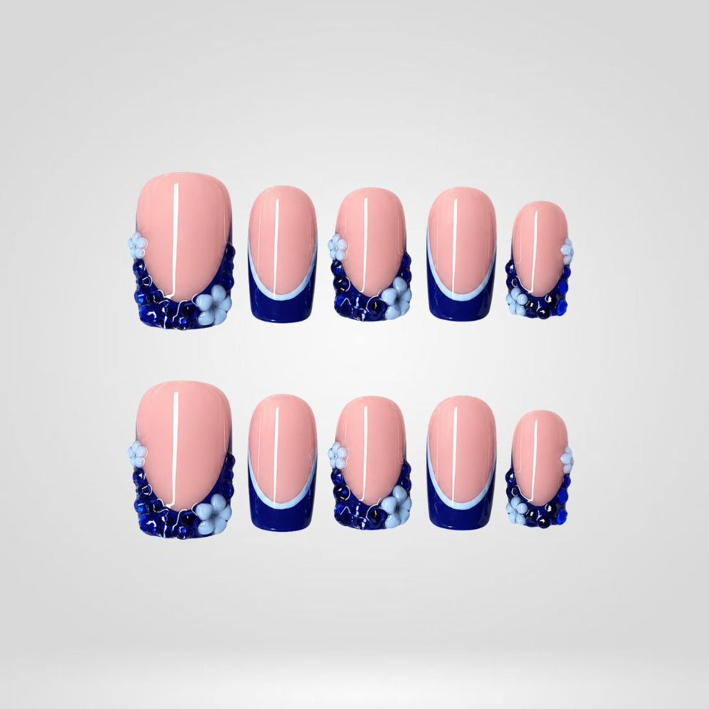 Sapphire Gem French 3D Press-On Nails - Aninail