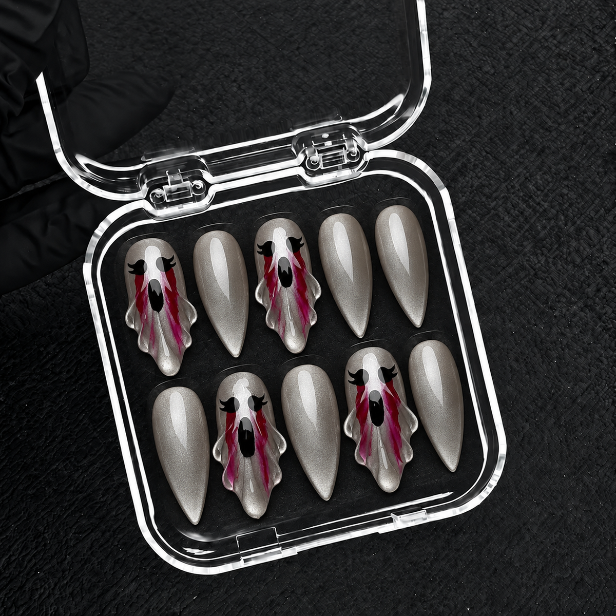 Phantom Tears Halloween Almond Press-On Nails - Aninail