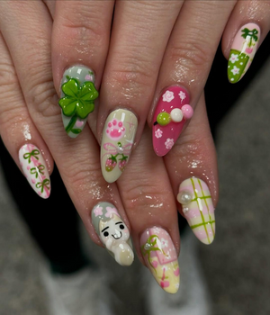 Kawaii Cute Press On Nails by DoryNails | Pastel Bunny Clover 3D Press Ons | Sakura Bunny Fake Nails | Kawaii Spring Nail Art | OB827YC