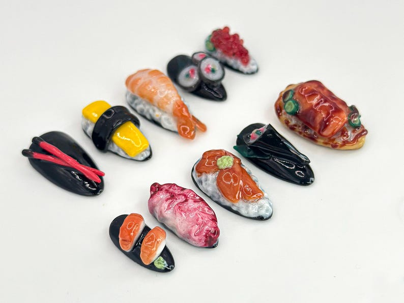 3D Japanese Sushi Press-On Nails | Sushi Nails with 3D Rolls and Nigiri Designs | Japanese Food Nail Art | Fun and Unique Design | OA647HC