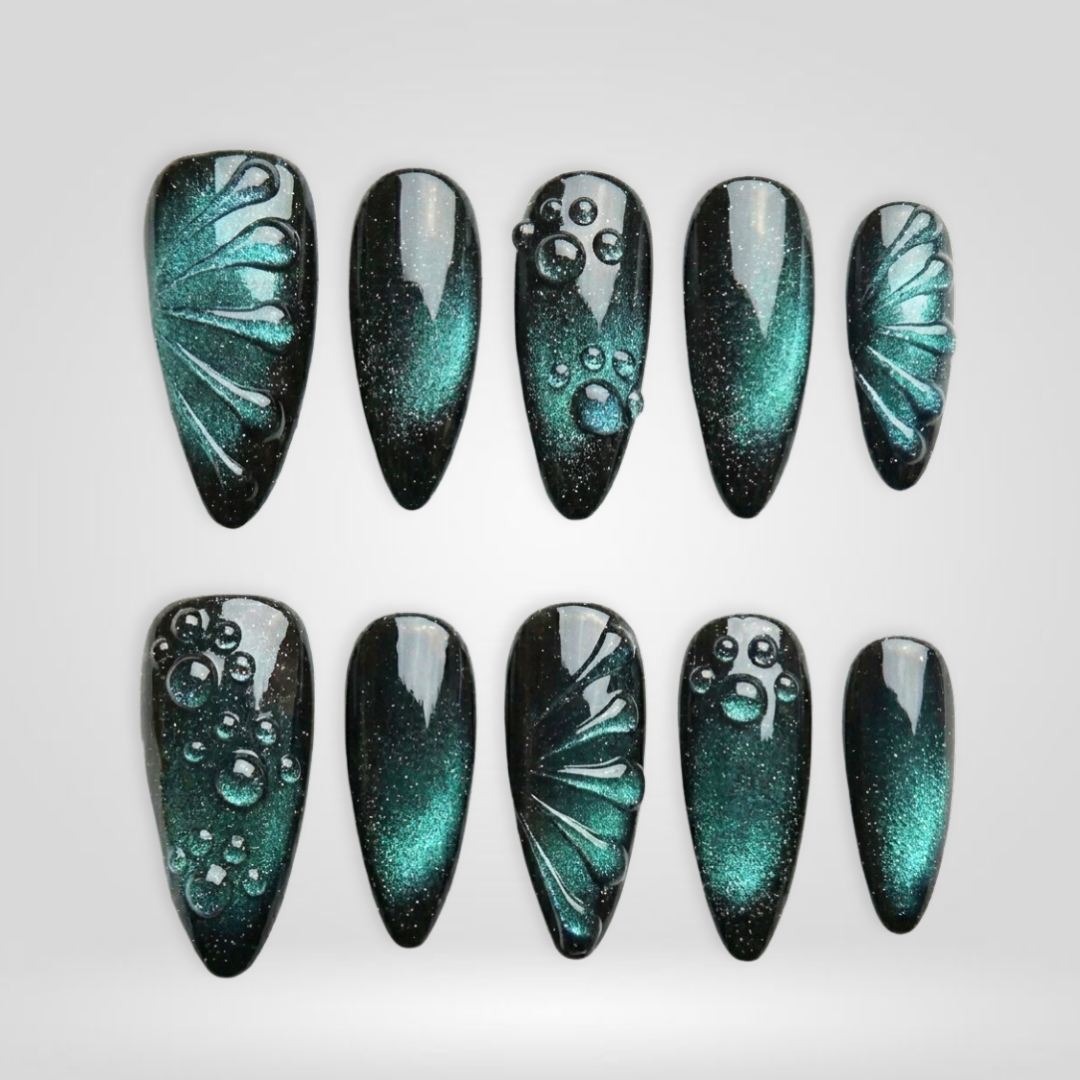 Teal Wings Floral Press-On Nails - Aninail