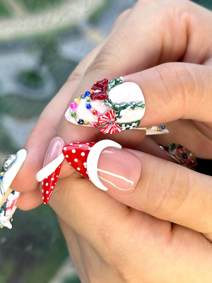 Merry Knit Christmas Press On Nails | 3D Bow Christmas Nail Art | Green Red Holiday Press Ons | Festive Handmade Set | OB220EC