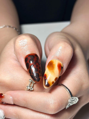 2026 Trend: Biomorphic Amber & Moss Nails | Tortoiseshell Cyber-Grunge Press Ons | Liquid Metal Silver Art | Earth-Tone Future Nails| OB363IC