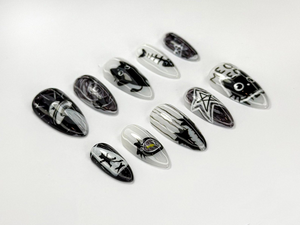 Alien Cat-Themed Press-On Nails | Cute Creepy Goth Nail Art | Cat Alien Aesthetic | Black Cat & Star Nail Set | Horror Nails | OB736HC