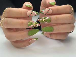 Christmas Press On Nails | Green Holiday Nails | Festive Long Nails | Christmas Gift | Party Nails| OB1189BC