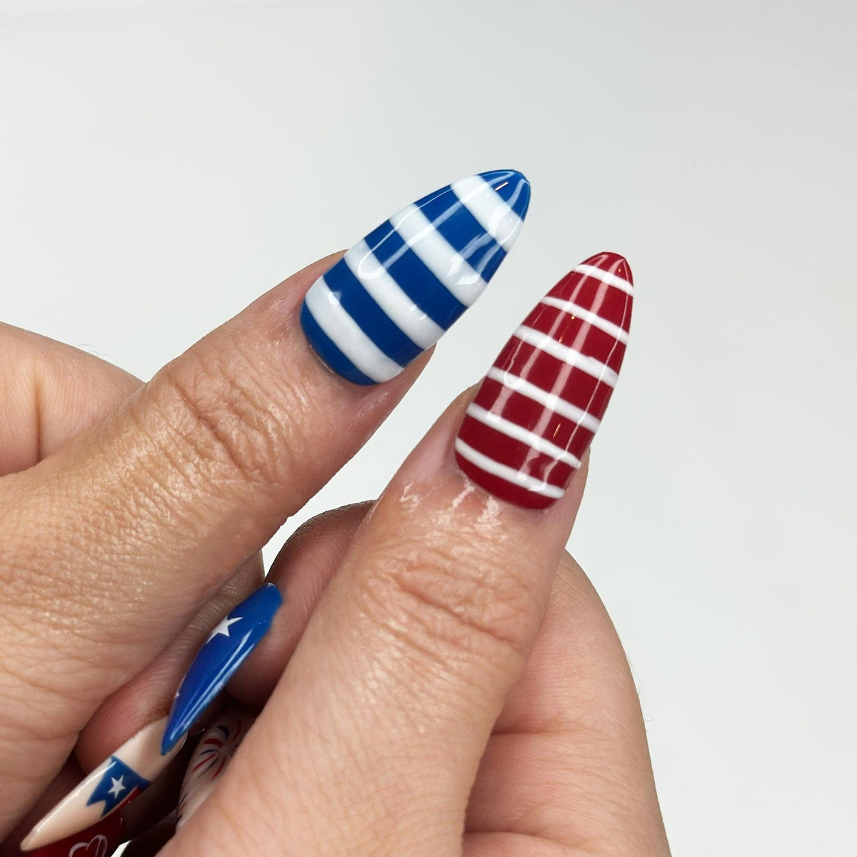 4th of July Press On Nails | Handpainted Patriotic USA Flag Almond Nails | OB398LK
