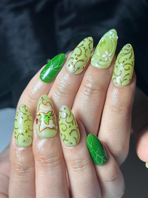 Korok Forest Press On Nails | Legend of Zelda Inspired Nails | Cute Green Fantasy Nail Art | Korok Leaf Nails | Game Press Ons | OB325HC