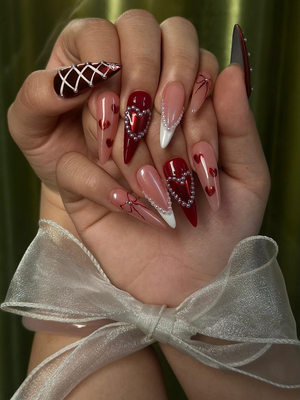 Red Burgundy Valentine Press Ons OB123L