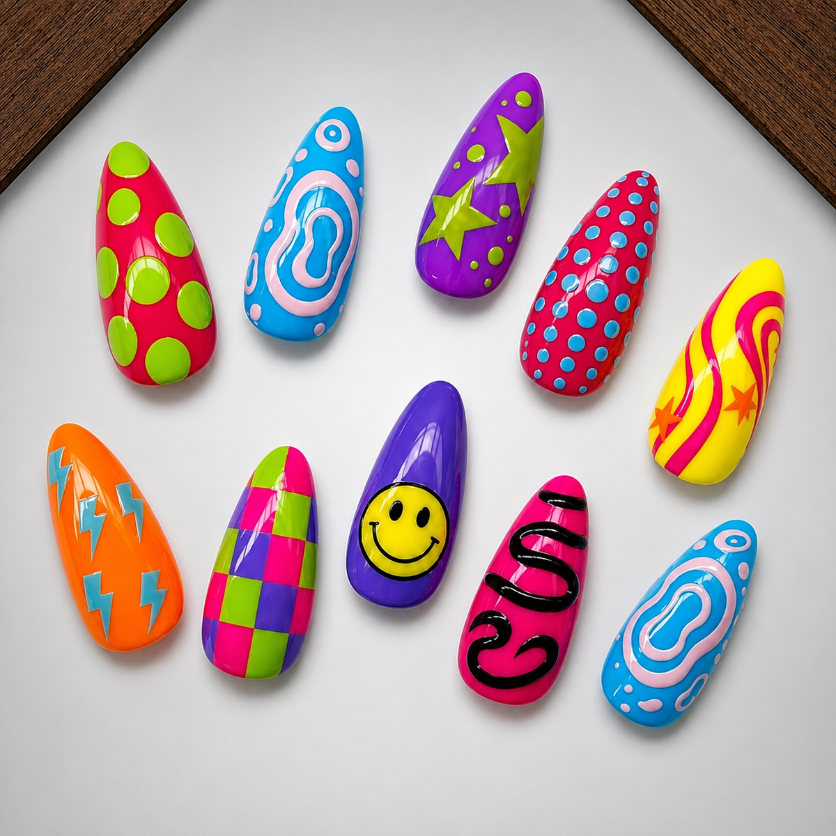 Neon Daze Almond Press-On Nails - Aninail